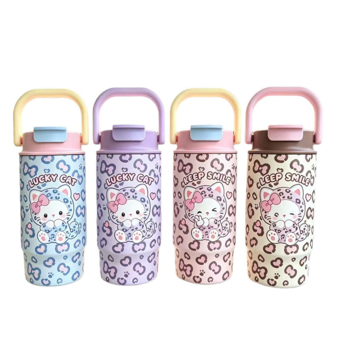 Wholesale Stylish Leopard Print Stainless Steel Cup With Handle Pop Lid For Car School Gift