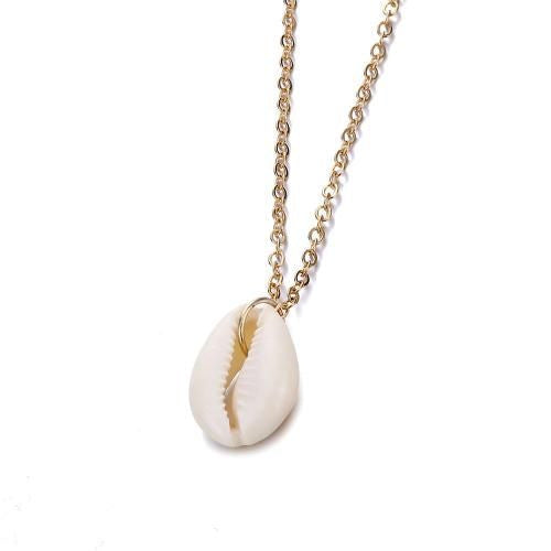 Wholesale 2PCS Alloy Beach Shell Gold Plated Pendant Conch Necklace JDC-NE-HanShi001