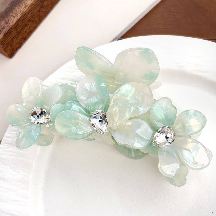 Wholesale Camellia Flower Rhinestone Acetate Hair Gripper - Fashion Accessory