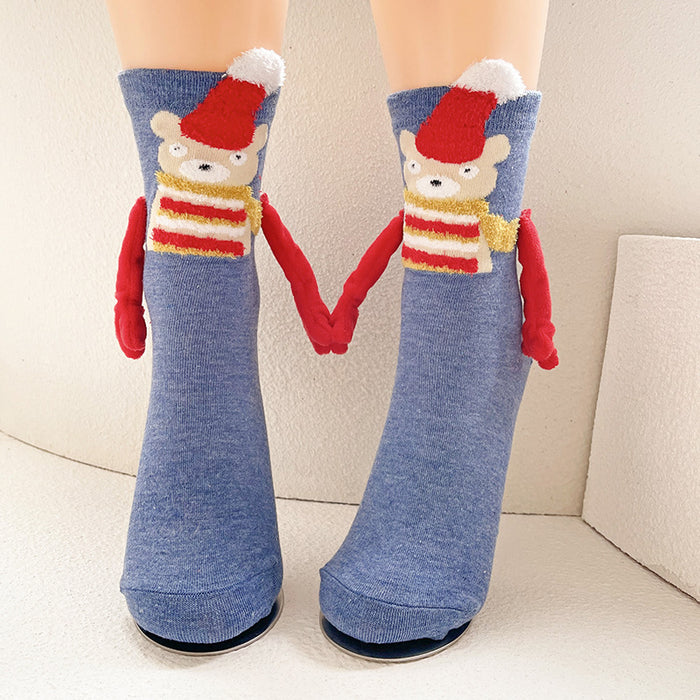 Wholesale Christmas magnetic hand-holding socks women' s cotton socks couple mid-calf length socks New Year gift socks