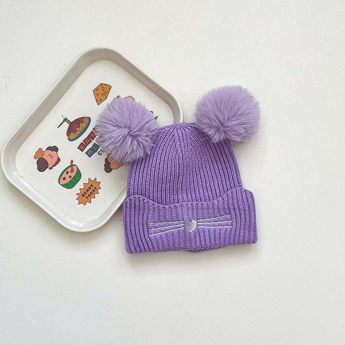 Wholesale Autumn and winter knitted wool hat double ball wool hat imitation fox fur hat