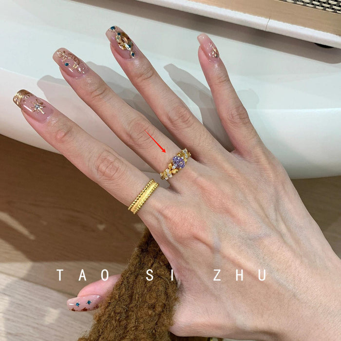 Wholesale vintage middle ancient bauhinia all over the sky star light luxury high sense open ring ring ring