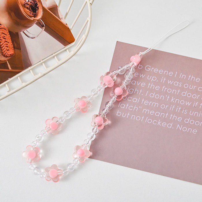 Wholesale Beaded Bear Flower Mobile Phone Chain short Phone Case Hanging Chain Acrylic