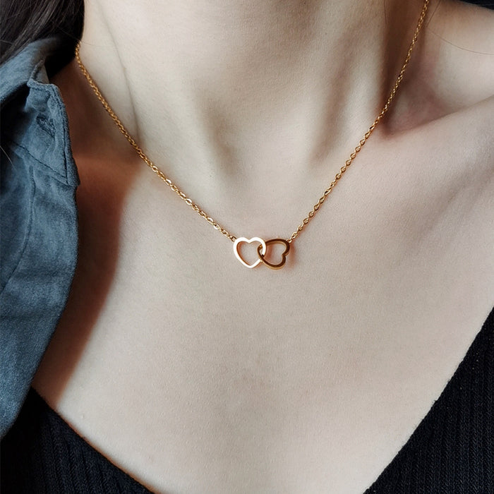 Wholesale Double ring heart-shaped new minimalist necklace, collarbone chain, niche design accessory gift