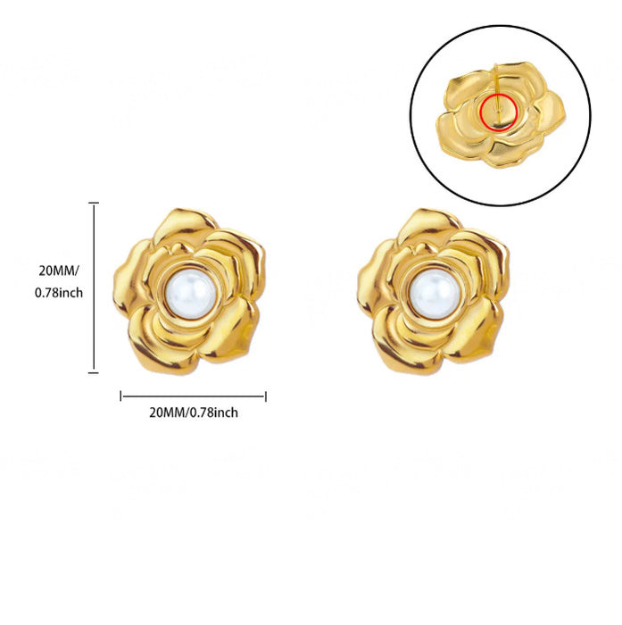 Wholesale Leaf Imitation Pearl Earrings Stainless Steel Gold-Plated Round Geometric Earrings