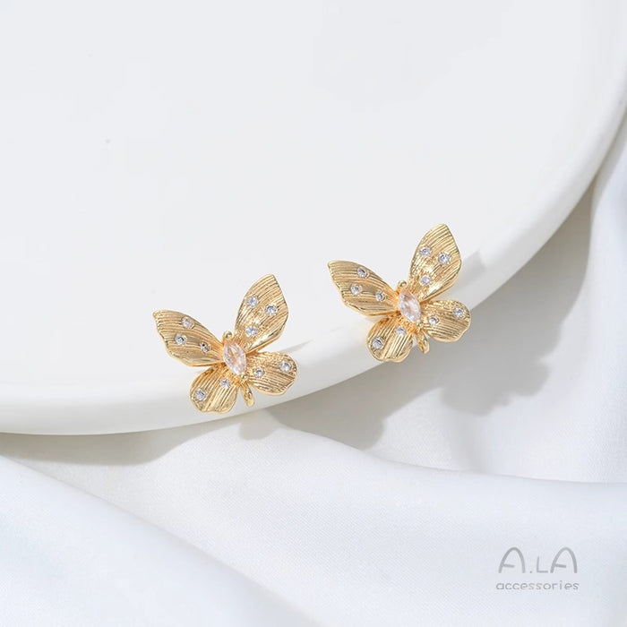 Wholesale Zirconium inlaid butterfly strap, hanging ring, earring accessories, pearl ring, handmade DIY earring material