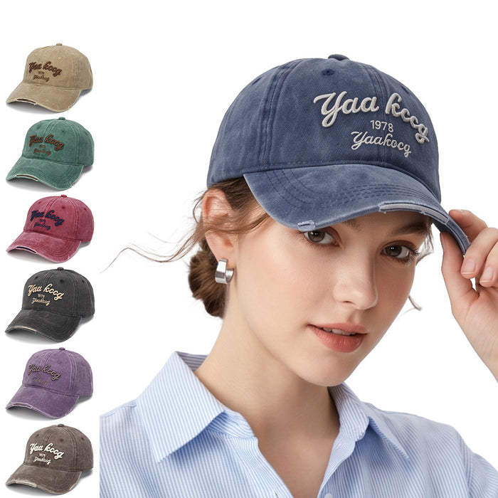 Wholesale Vintage Distressed Baseball Cap,  Embroidered Curved Brim,  Unisex Street Style Sun Hat for Fashion Accessory Resale