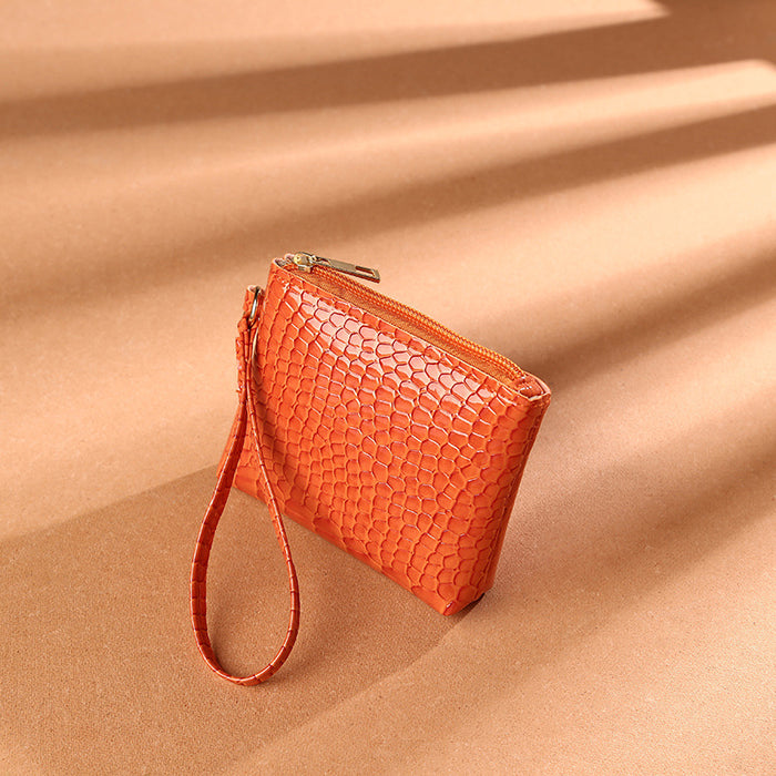 Wholesale Women's Mini Crocodile Pattern Zipper Card Coin Wallet Bag Pu Solid Color Handheld Bag