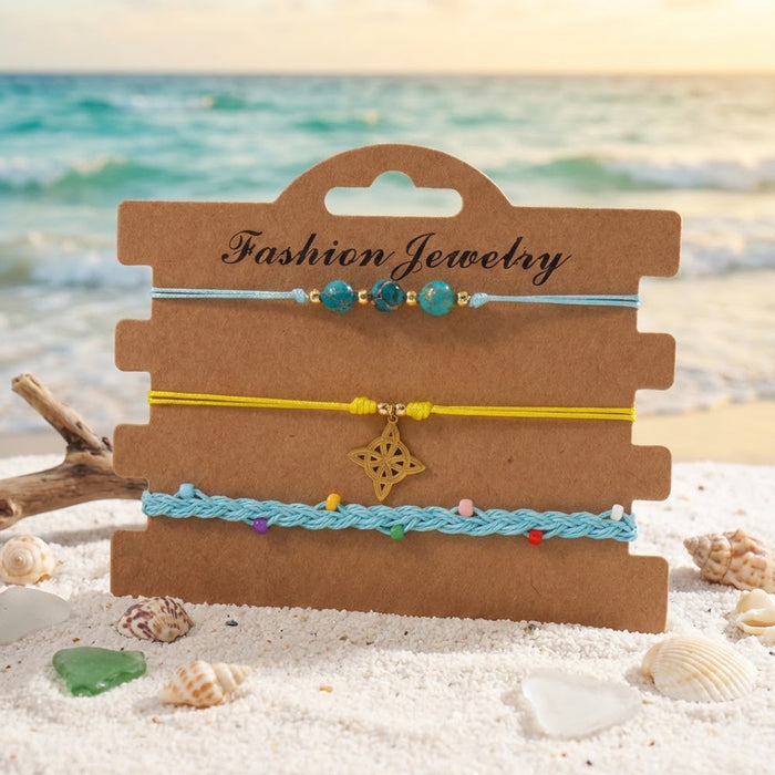 Wholesale Summer Seaside Handmade Beaded Bracelet Set Turquoise Adjustable Cord Women S Fashion Gift
