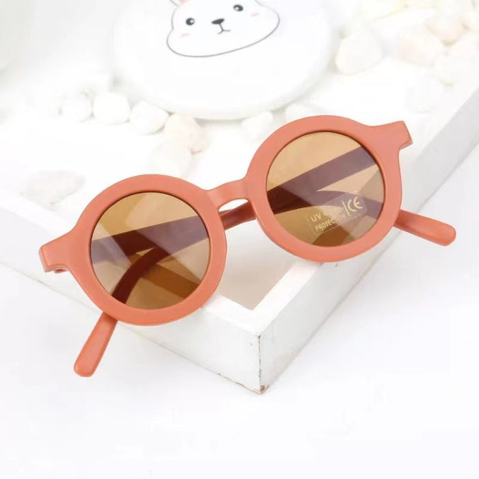 Wholesale Baby sunglasses matte children's sunglasses trendy round frame retro mocha mirror