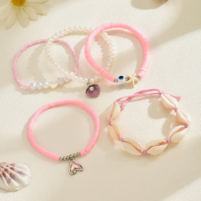 Wholesale 5-Piece Bracelet Shell Starfish Set Fashion Ins Pink Soft Pottery Pearl