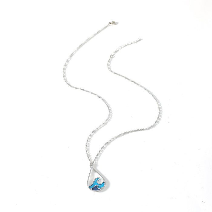 Wholesale Wave design stainless steel necklace earrings suit female ins fashion blue sweater chain manufacturers