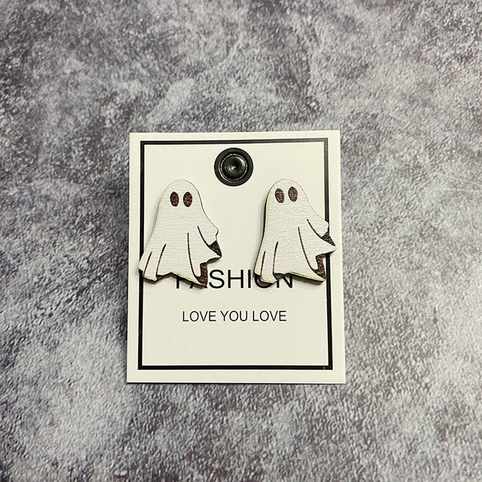 Wholesale  Earrings Horror Evil Ghost Black Cat Pumpkin Earrings Dark Wind Wooden Printed