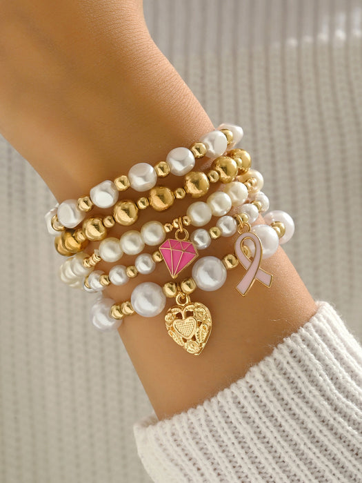 Wholesale Beaded Bracelet Set 5-Piece Heart Design Stackable Bracelets