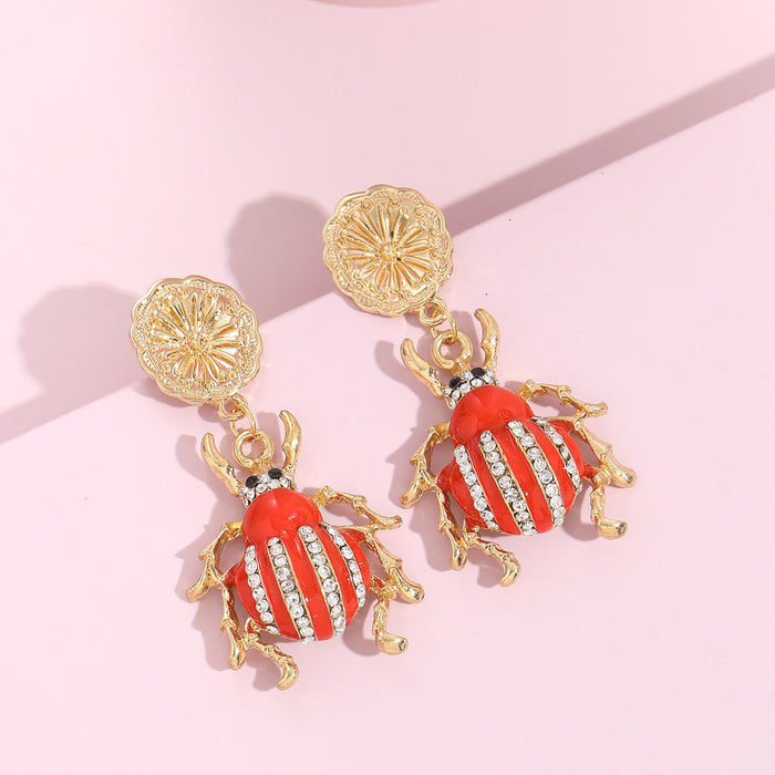 Wholesale Earrings Alloy Enamel Diamond Ladybug MOQ≥2 JDC-ES-JUYAO005