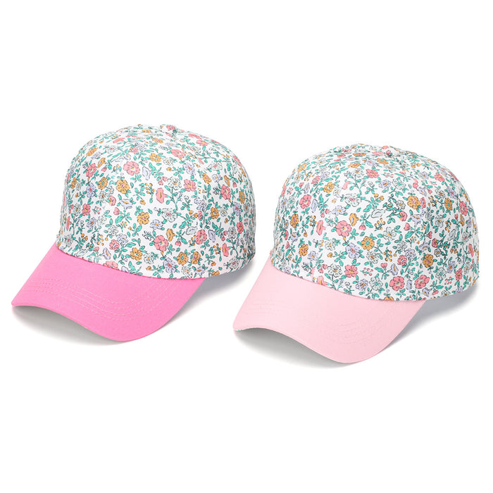 Wholesale Children' s Baseball Cap Floral Print Contrast Color Curved Brim Summer Sun Protection Fashion Accessory