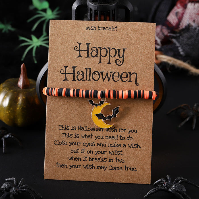 Wholesale  ghost pumpkin skull pendant polymer clay blessing card elastic adjustable bracelet