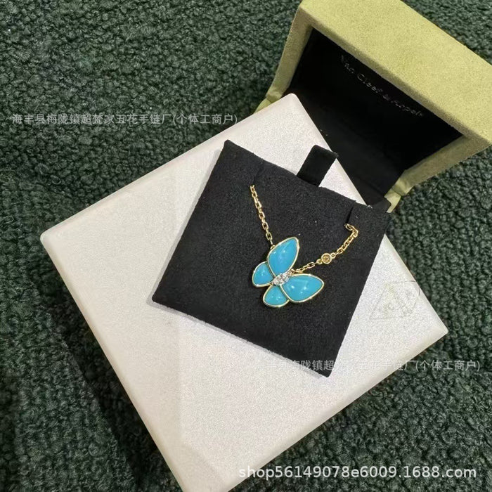 Wholesale Layering Butterfly Pendant Necklace Gold Plated White Shell Copper
