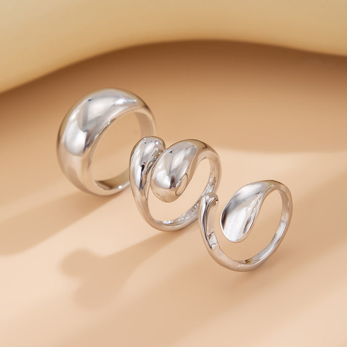 Wholesale Geometric Pearl Ring Set Personalized Liquid Metal Smooth Surface Ring