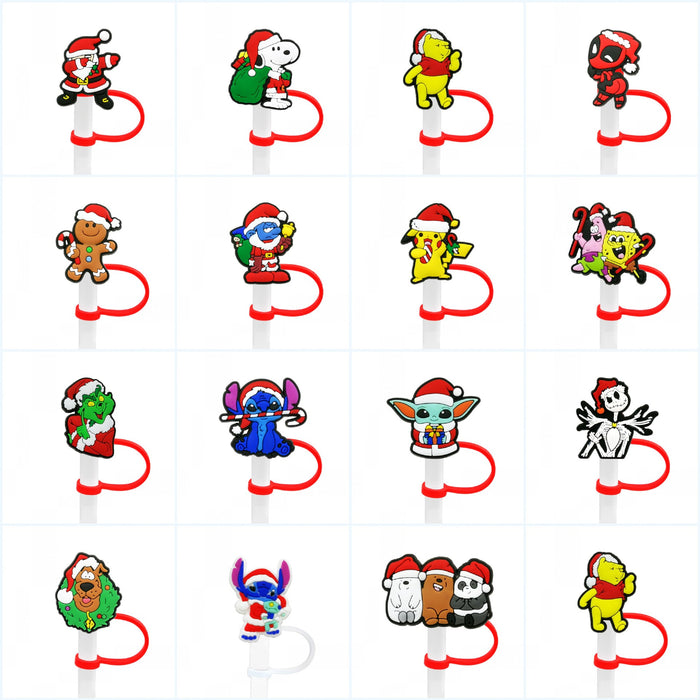 Wholesale Cartoon style straw cover, straw cap, silicone dust stopper, cute anime party straw decoration