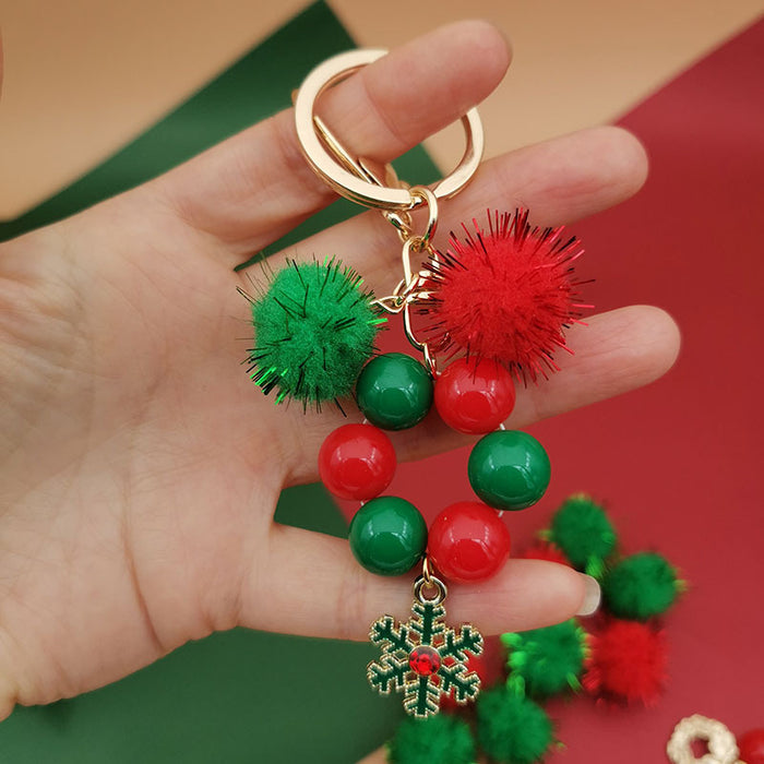 Wholesale Christmas theme keychain  snowflake bag keychain beaded Christmas tree keychain