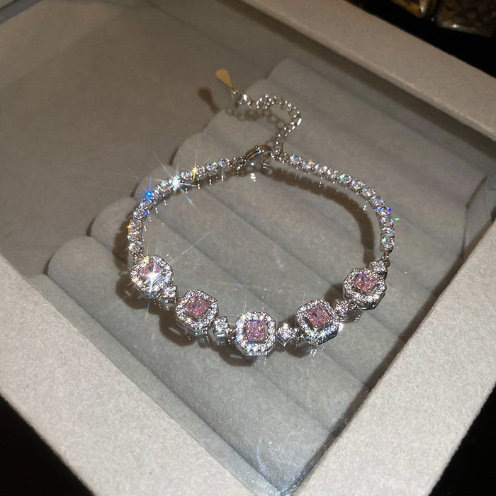 Wholesale Pink Zircon Geometric Round Pull-out Bracelet