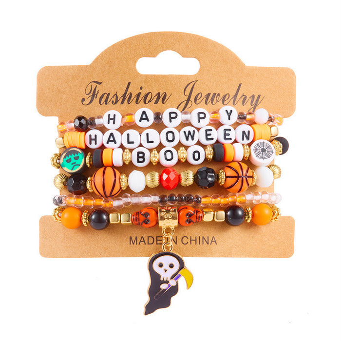 Wholesale  bat pumpkin  pendant bracelet rice beads multi-layer beaded holiday party bracelet