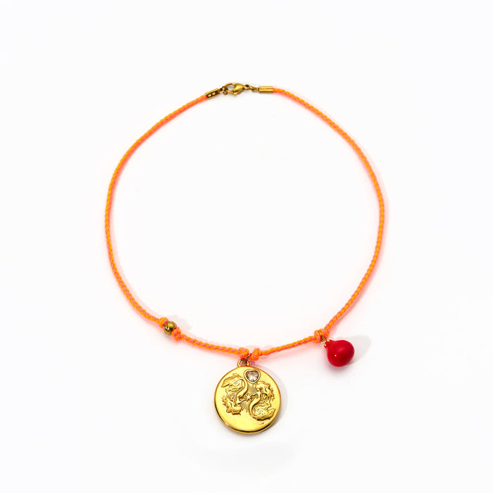 Wholesale Original design: rope, hand woven pendant, stainless steel inlaid with zircon, twelve zodiac signs necklace, fashionable and elegant accessory