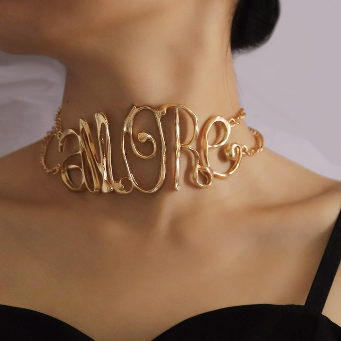 Wholesale Irregular letter clavicle chain metal exaggerated high sense