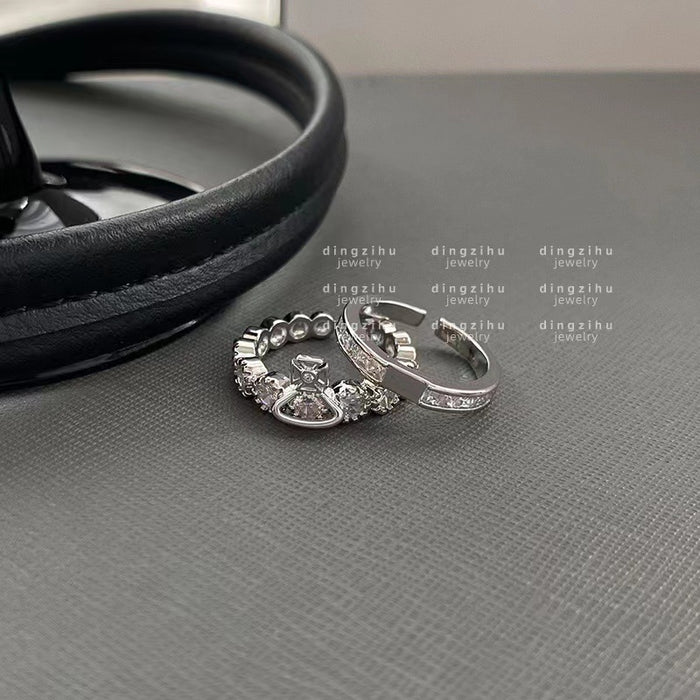 Wholesale Saturn Double-layer Detachable Diamond Crown Copper Ring JDC-RS-DouYin002