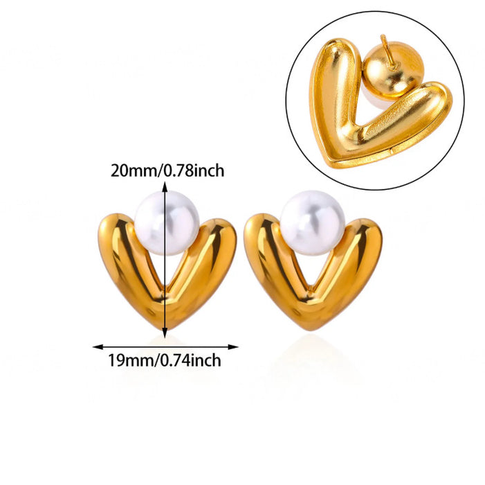 Wholesale Leaf Imitation Pearl Earrings Stainless Steel Gold-Plated Round Geometric Earrings