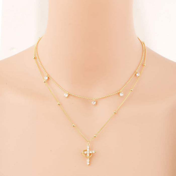 Wholesale New cross necklace with diamonds, fashionable and simple temperament, cross chain lock bone chain