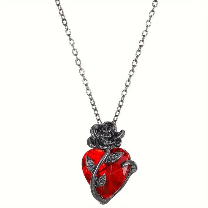 Wholesale Heart shaped rose necklace with a design that wraps around flowers and a collarbone chain