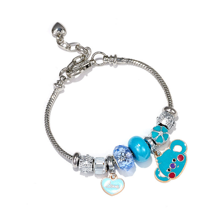 Wholesale stainless steel DIY female student Heart pendant beaded Charms Bracelets