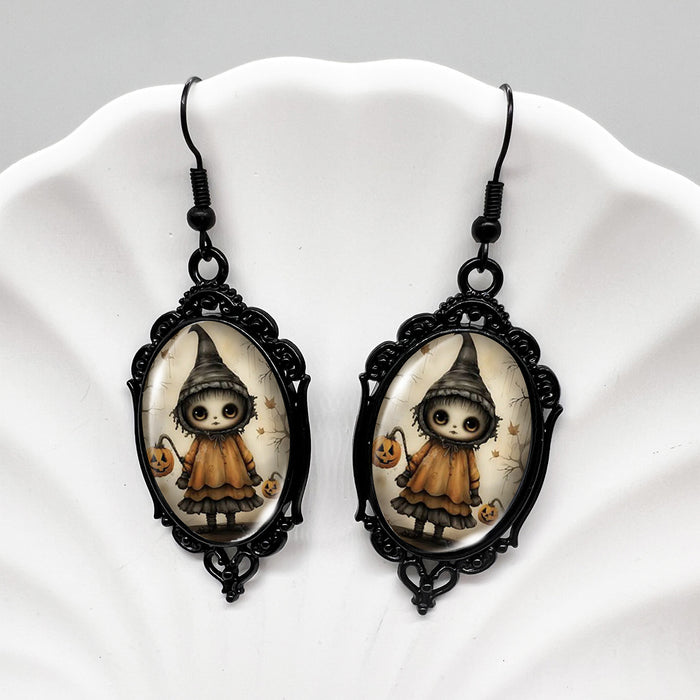 Wholesale  Black Crow Skull Oval Lace Earrings Witch Earrings Pumpkin Black Cat Moon Earrings