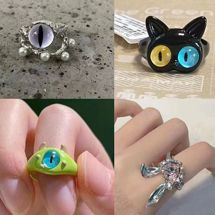 Wholesale Funny cat monster ring, niche design, fashionable and personalized ring