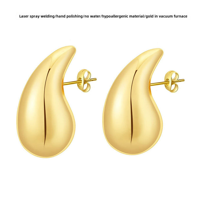 Wholesale High end stainless steel hollow earrings, light luxury Feng Shui drip earrings, smooth titanium steel plating