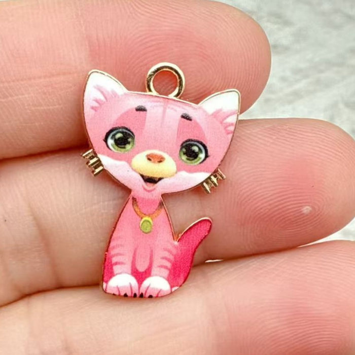 Wholesale 10pcs 21-color KC Gold Drop Oil DIY Creative Realistic Standing Cat Pendant Ornament