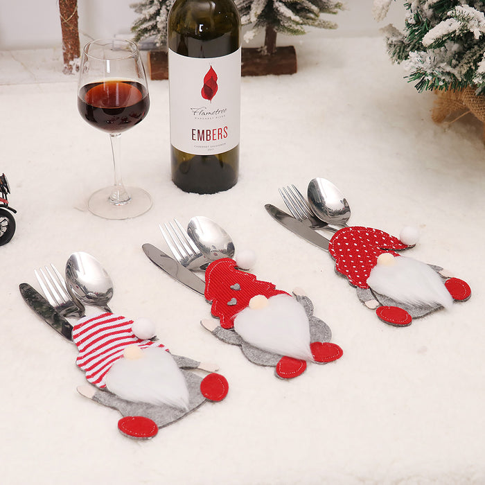 Wholesale Christmas decorations cartoon faceless doll knife and fork set kitchen dress props creative three-dimensional knife and fork bag