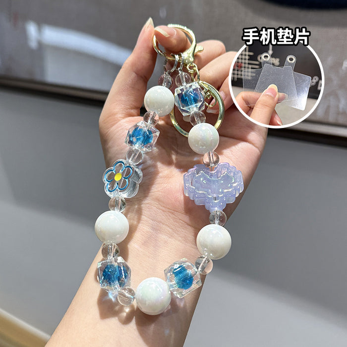 Wholesale Creative and Cute Love Bead Chain Keychain Colorful Bead Chain Phone Chain Pendant Wrist Anti Loss Pendant