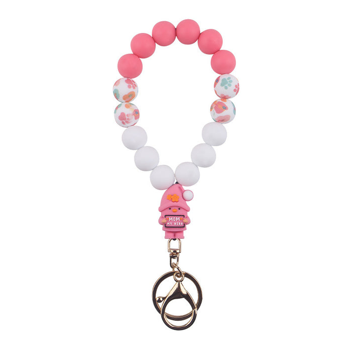 Wholesale Mother' s Day Silicone Wrist Keychain Pendant Love Silicone Beaded Bracelet Key Ring Accessories