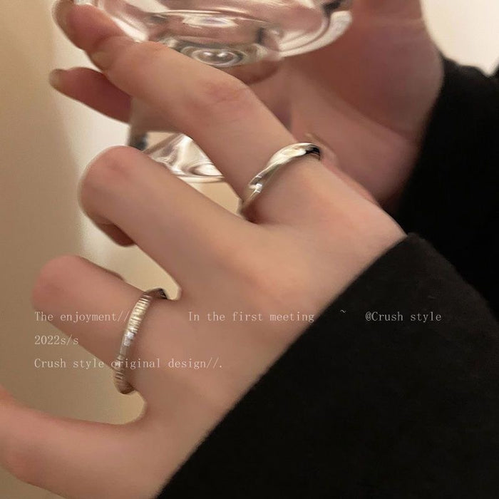 Wholesale Silver solid ring three piece set, niche design, high-end and cool style, with an open index finger ring and bracelet