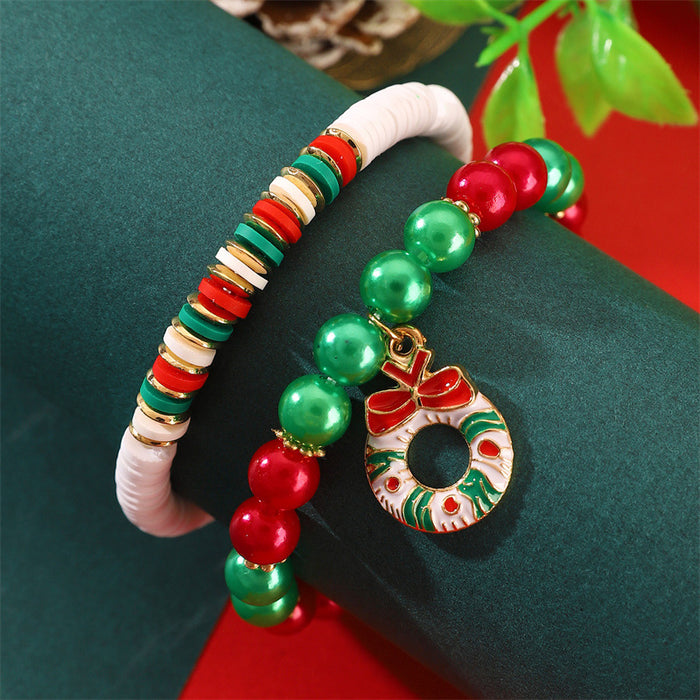 Wholesale Polymer Clay Christmas Bracelet Set Snowflake Santa Design Fashion Accessory Gift