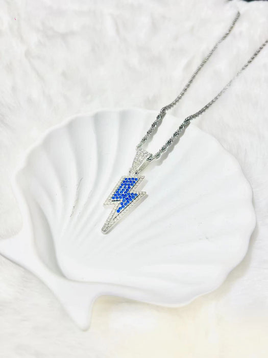 Wholesale New Full Diamond Lightning Pendant Personalized Trendy Jewelry Titanium Steel Necklace Accessories