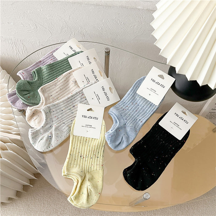 Wholesale Socks, dotted yarn, boat socks, double needle vertical stripes, invisible socks, adhesive anti slip short tube socks