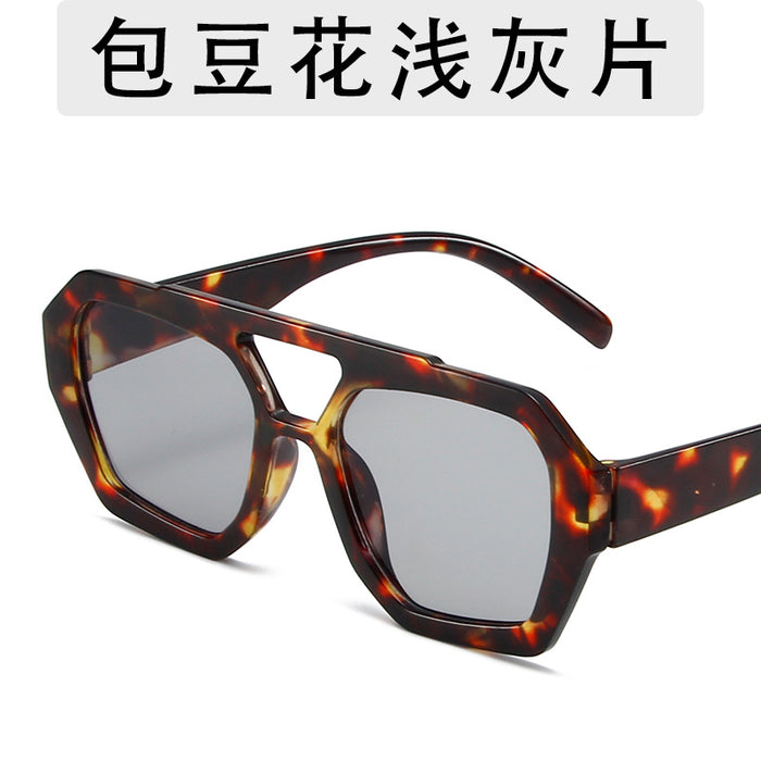 Wholesale Fashion Sunglasses Large Frame Double Beam Sunglasses Leopard Pattern Color Personalized Wearing Glasses