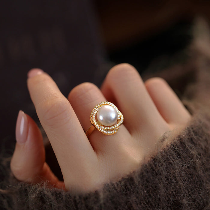 Wholesale Natural pearl ring, light luxury, high-end, niche, open mouth jewelry ring