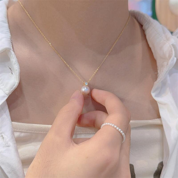 Wholesale   Pearl Necklace  Freshwater Sealless Pearl Round Bead  Pendant S925 Sterling Silver Premium Delicate Necklace