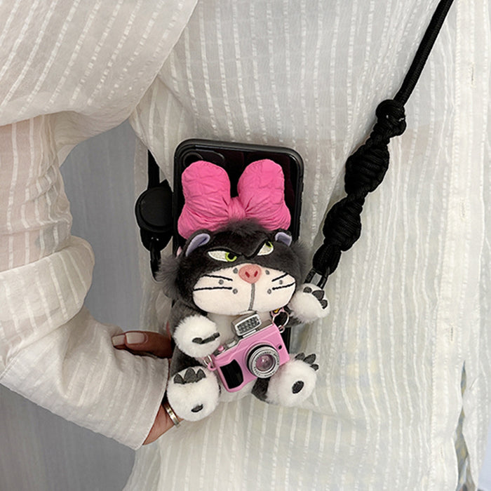 Wholesale Cat Camera Mobile Phone Case Back Clip Crossbody Plush Doll Mobile Phone Chain