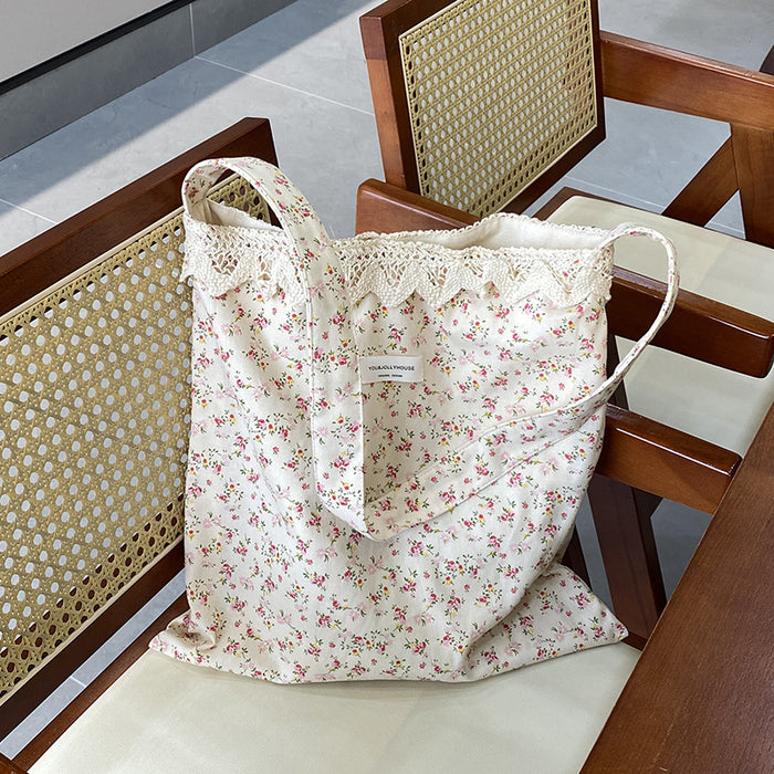 Wholesale Lace lace shoulder bag, floral crossbody bag, new large capacity canvas tote bag